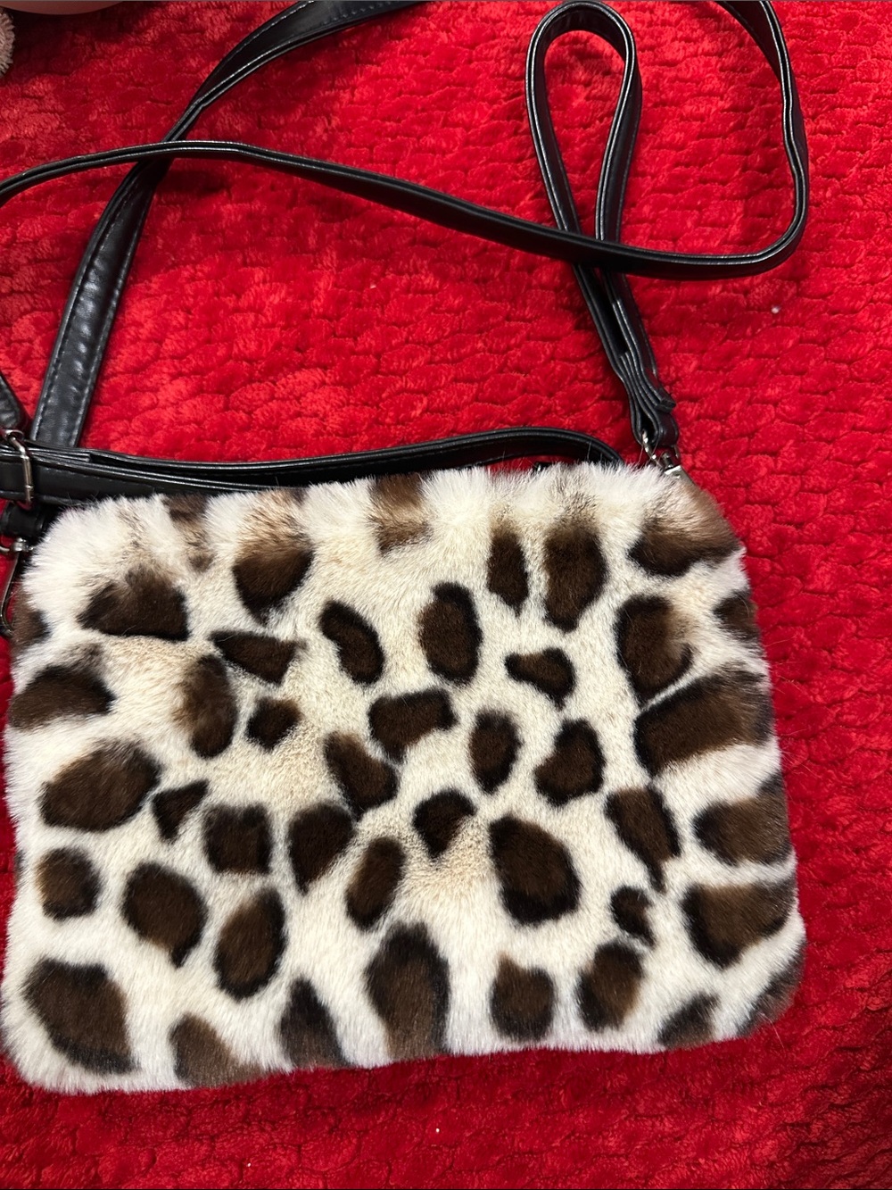 Faux Fur Leopard Print Crossbody Bag - Brown/White